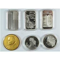 1983 POPE MEDALLION and 5- 1oz .999 SILVER BARS / ROUNDS