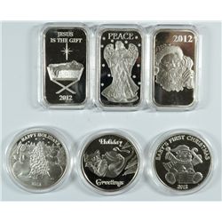 6- 1oz. .999 SILVER BARS / ROUNDS