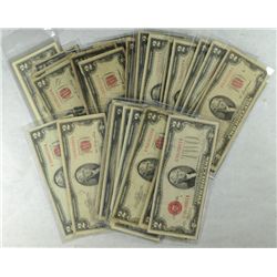 LOT OF (46) $2.00 BILLS VARIOUS DATES & GRADES -- 41 ARE RED SEALS