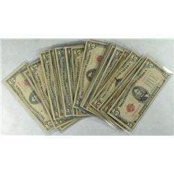 LOT OF (25) $5.00 RED SEALS VARIOUS DATES 1928, 1953, 1963