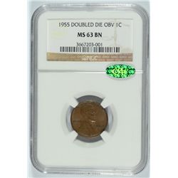 1955 DOUBLED DIE CENT NGC MS-63 BN WITH CAC