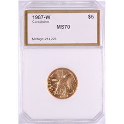 1987-W GOLD 1/4 OZ COMMEMORATIVE PCI MS-70