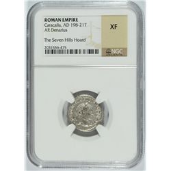 ROMAN EMPIRE ANCIENT SILVER DENARIUS, CARACALLA, A.D. 198-217  NGC XF