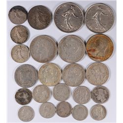 LOT OF ( 23 ) FOREIGN SILVER COINS, MANY OLD DATES!  COINS WEIGH APPROX.  105g