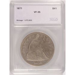1871 SEATED DOLLAR, SEGS VF-35 VERY NICE!