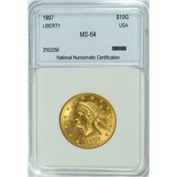 1907 $10 GOLD LIBERTY NNC MS64