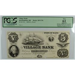 18- $5 PROOF VILLAGE BANK (BOWDOINHAM, ME) PCGS 61 APPARENT