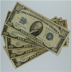 (5) $10 SILVER CERTIFICATES (BLUE SEAL)