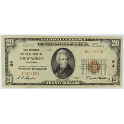 1929 $20 NATIONAL MILWAUKEE, WI #64