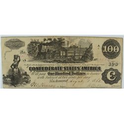 1862 $100 CONFEDERATE STATES OF AMERICA (T-39)