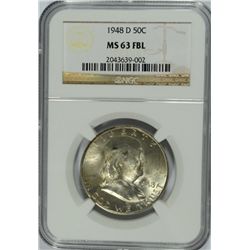 1948-D FRANKLIN HALF DOLLAR, NGC MS-63 FBL