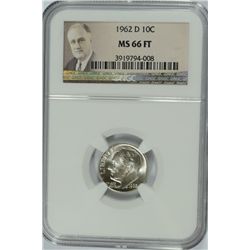 1962-D ROOSEVELT DIME, NGC MS-66 FULL TORCH!