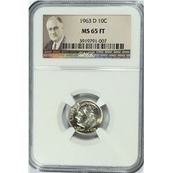 1963-D ROOSEVELT DIME, NGC MS-65 FULL TORCH!