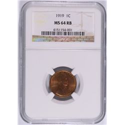 1919 LINCOLN CENT NGC MS64 RB, BEAUTIFUL RAINBOW COLORS OBVERSE AND REVERSE!