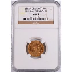 1888A GERMAN 10 MARK PRUSSIA-FRIEDRICH III GOLD NGC MS-65