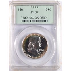 1961 FRANKLIN HALF DOLLAR PCGS PR66, OLD GREEN LABEL