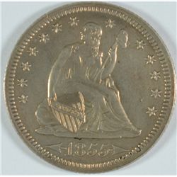 1855 ARROWS SEATED LIBERTY QUARTER, CH PROOF, VERY RARE, MINTAGE ONLY 20!