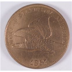 1857 FLYING EAGLE CENT, AU-58++, GREAT LUSTER