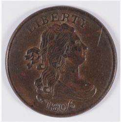 1806 HALF CENT SMALL 6 STEMLESS, AU-58 NICE