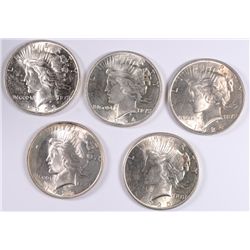 ( 5 ) CHOICE BU PEACE SILVER DOLLARS: 1922, 1923, ( 2 ) 1924 AND 1925