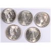 Image 1 : ( 5 ) CHOICE BU PEACE SILVER DOLLARS: 1922, 1923, ( 2 ) 1924 AND 1925