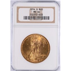 1914-S $20.00 GOLD St. GAUDENS, NGC  MS-64  BETTER DATE!!!