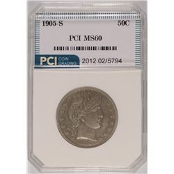 1905-S BARBER HALF DOLLAR, PCI MS-60  RARE DATE!