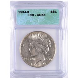 1934-S PEACE DOLLAR ICG AU 53 WHITE
