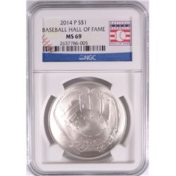 2014 BASEBALL HALL OF FAME SILVER DOLLAR, NGC MS-69!  WOW!!