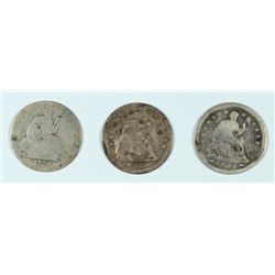 (3) LOW GRADE SEATED DIMES