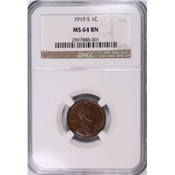 1919-S LINCOLN CENT NGC MS-64 BN