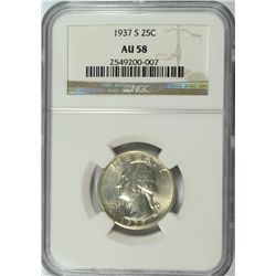 1937-S WASHINGTON QUARTER NGC AU-58