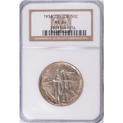 1936 OREGON TRAIL COMMEN HALF DOLLAR NGC MS-64