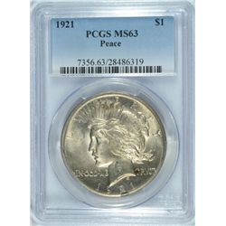 1921 PEACE DOLLAR PCGS MS-63