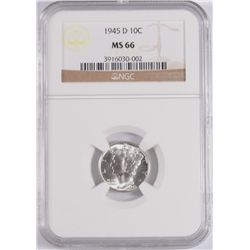 1945-D MERCURY DIME, NGC MS-66 BLAST WHITE!