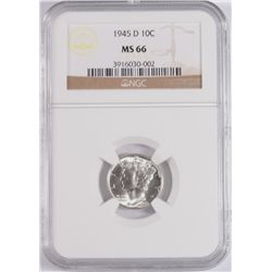 1945-D MERCURY DIME, NGC MS-66 BLAST WHITE!