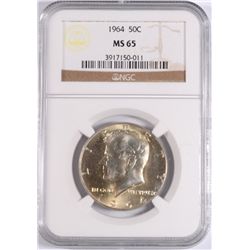 1964 KENNEDY HALF DOLLAR, NGC MS-65