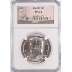 1969-D KENNEDY HALF DOLLAR, NGC MS-65