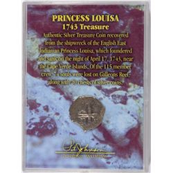 PRINCESS LOUISA 1743 TREASURE SILVER COIN, HISTORY ON BACK OF HOLDER