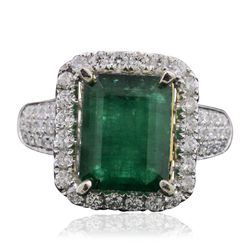 14KT Two-Tone Gold 3.93ct Emerald and Diamond Ring