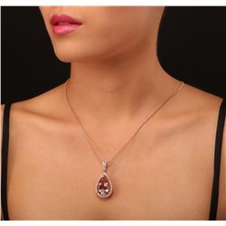 14KT Rose Gold 15.09ct Morganite and Diamond Pendant With Chain