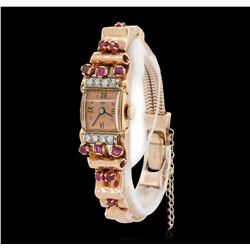 Ladies Vintage Pery 14KT Rose Gold 1.80cts Ruby and Diamond Wristwatch