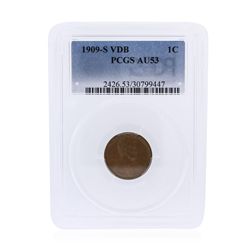 RARE 1909-S VDB Lincoln "Wheat" Penny PCGS Graded AU53