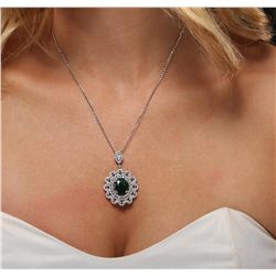 14KT White Gold 4.68ct Emerald and Diamond Pendant With Chain