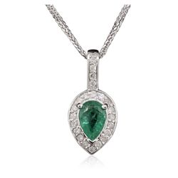 14KT White Gold 2.21ct Emerald and Diamond Pendant With Chain