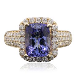 14KT Yellow Gold 3.11ct Tanzanite and Diamond Ring