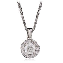 14KT White Gold 0.90ctw Diamond Pendant With Chain