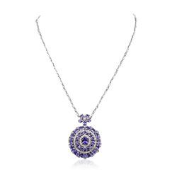 14KT White Gold 12.68ctw Tanzanite and Diamond Pendant With Chain