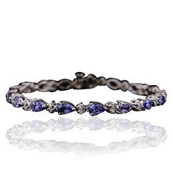 14KT White Gold 7.14ctw Tanzanite and Diamond Bracelet