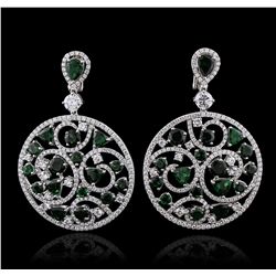 18KT White Gold 11.64ctw Tsavorite and Diamond Earrings